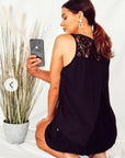 Floral Lace Chiffon Vest Top with Back Split (BLACK)