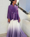 Full pleated Kimono sleeves cardigan top and tie dye print maxi skirt in purple