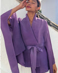 Full pleated Kimono sleeves cardigan top and tie dye print maxi skirt in purple
