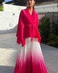 Full pleated Kimono sleeves cardigan top and tie dye print maxi skirt in pink