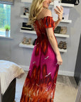 Floral print Off Shoulder maxi dress (Red)