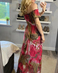 Floral print and leopard print Off Shoulder maxi dress