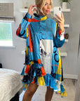 High Low Hem Shirt dress in ballet dance Print in Light blue