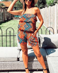 Aztec monochrome stripe print all over print cotton frill playsuits (ORANGE)