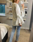 Bell sleeve shirt with ties in white