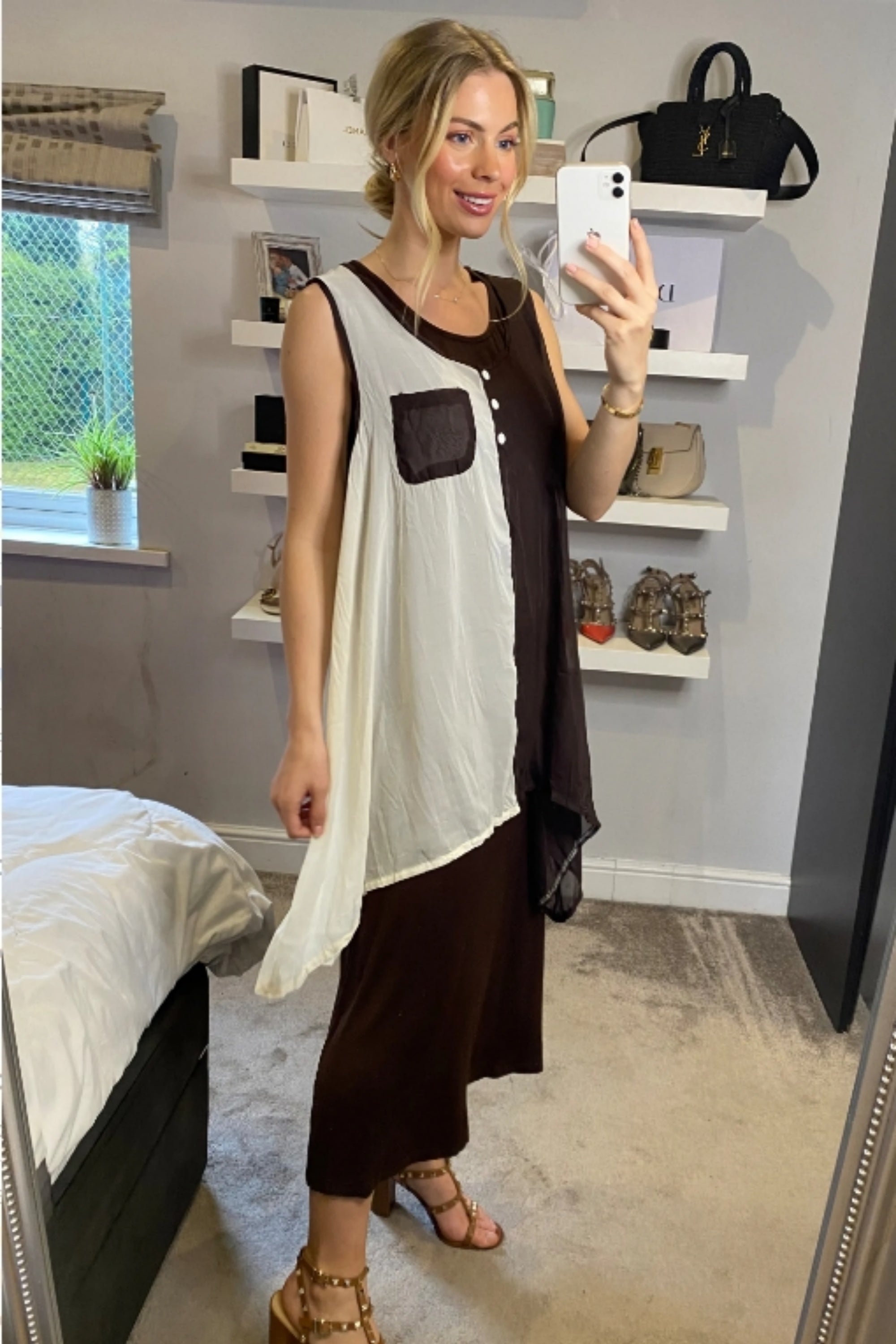 Chiffon Long Top Plain Cotton Maxi Dress (BROWN)