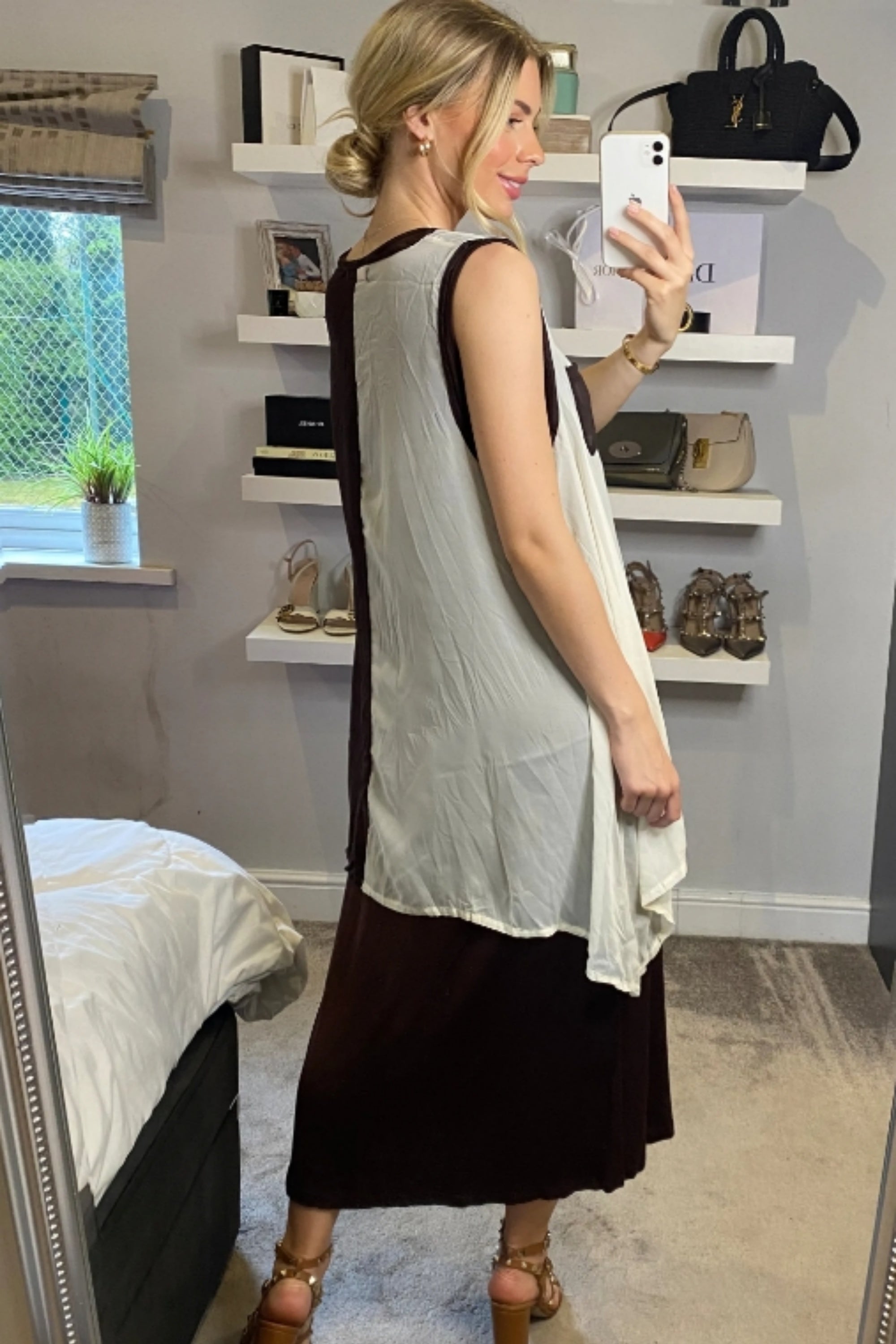 Chiffon Long Top Plain Cotton Maxi Dress (BROWN)