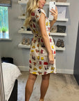Vintage Print V-Neck Skater Mini Dress