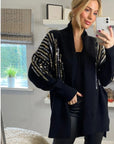 Sequin embellished shoulder and front soft knit cardigan in black