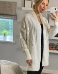 Sequin embellished shoulder and front soft knit cardigan in white