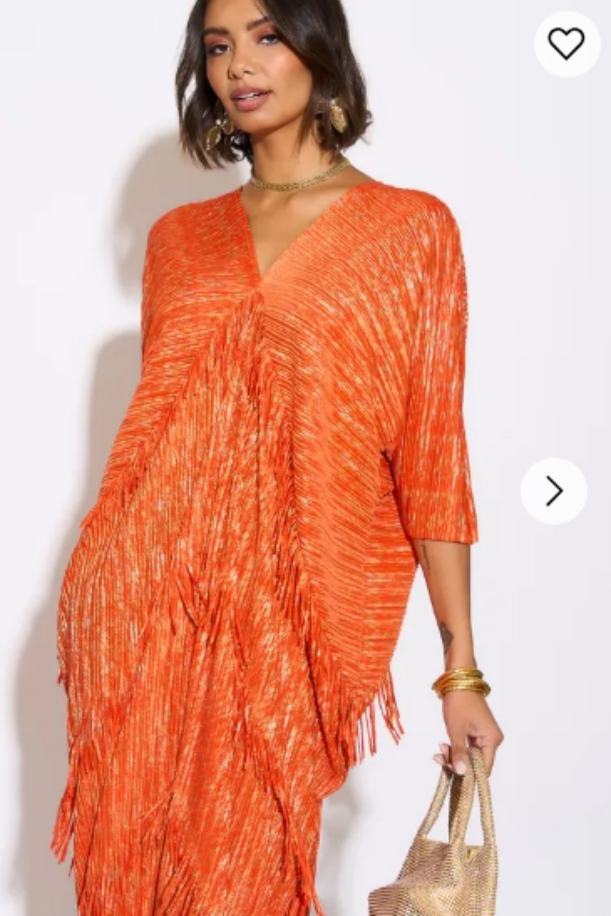 Layers Multi Fringed Tassel Pleated Midi Dress in Orange