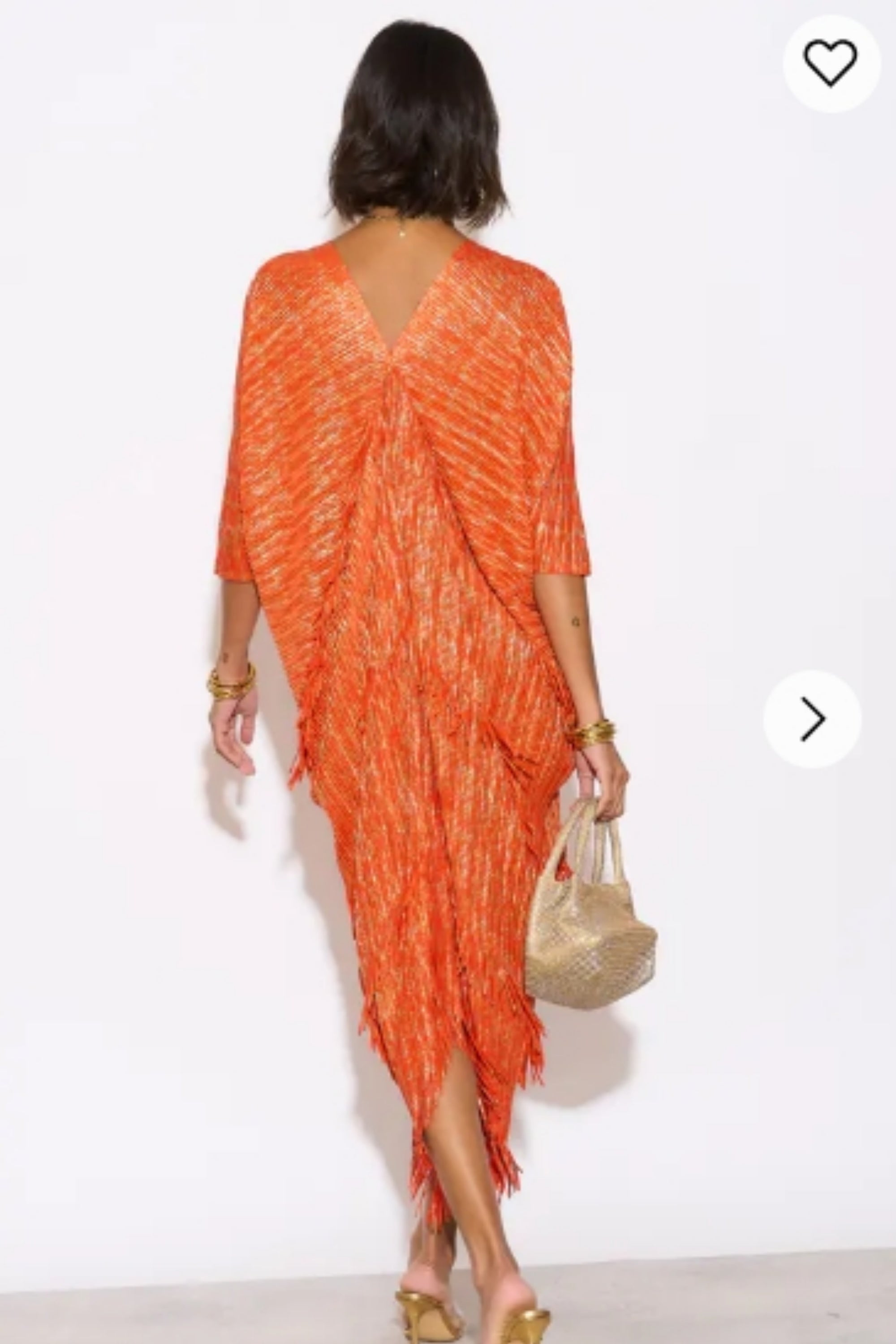Layers Multi Fringed Tassel Pleated Midi Dress in Orange