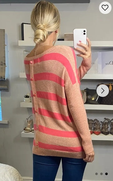 Pink stripe with eyelash lace jumper