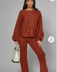 Knitted Loungewear Set In Brown | Jumper and Trousers