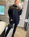 Sequin embellished front and sleeves design jumper in black