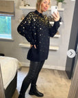 Sequin embellished front and sleeves design jumper in black