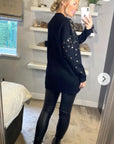 Sequin embellished front and sleeves design jumper in black