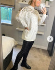 Sequin embellished front and sleeves design jumper in white