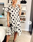 Polka Dot print dip hem dress