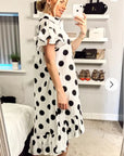 Polka Dot print dip hem dress
