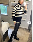 Soft Knit Striped roll-neck design cozy wool-blended jumper in black