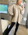 Fine knit oversized jumper with monogrammed pattern design in Beige and White