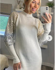 Gold and Sliver Sequin embellished sleeves design jumper in white