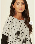 Polka dot and walking doggy print oversized jumper top