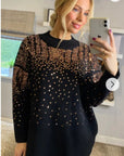 Gold sequin embellished front and sleeves design jumper in black
