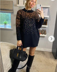 Gold sequin embellished front and sleeves design jumper in black