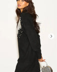 Multi Diamonded and Sequin design pattern Embroidered Long Jumper in Black