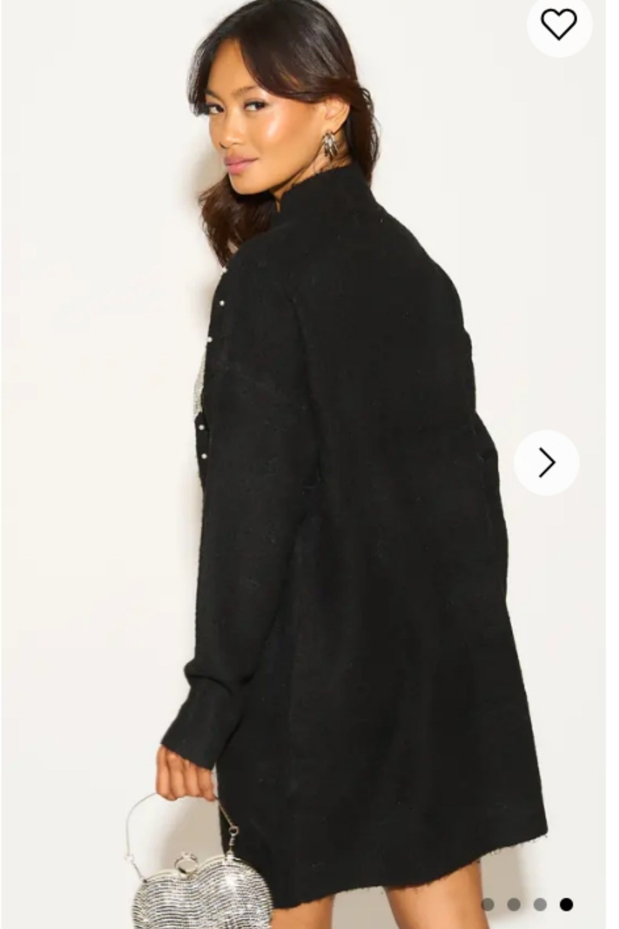 Multi Diamonded and Sequin design pattern Embroidered Long Jumper in Black