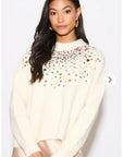 Multi color disco Sequin embellished design Soft knit jumper in cream