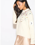 Multi color disco Sequin embellished design Soft knit jumper in cream