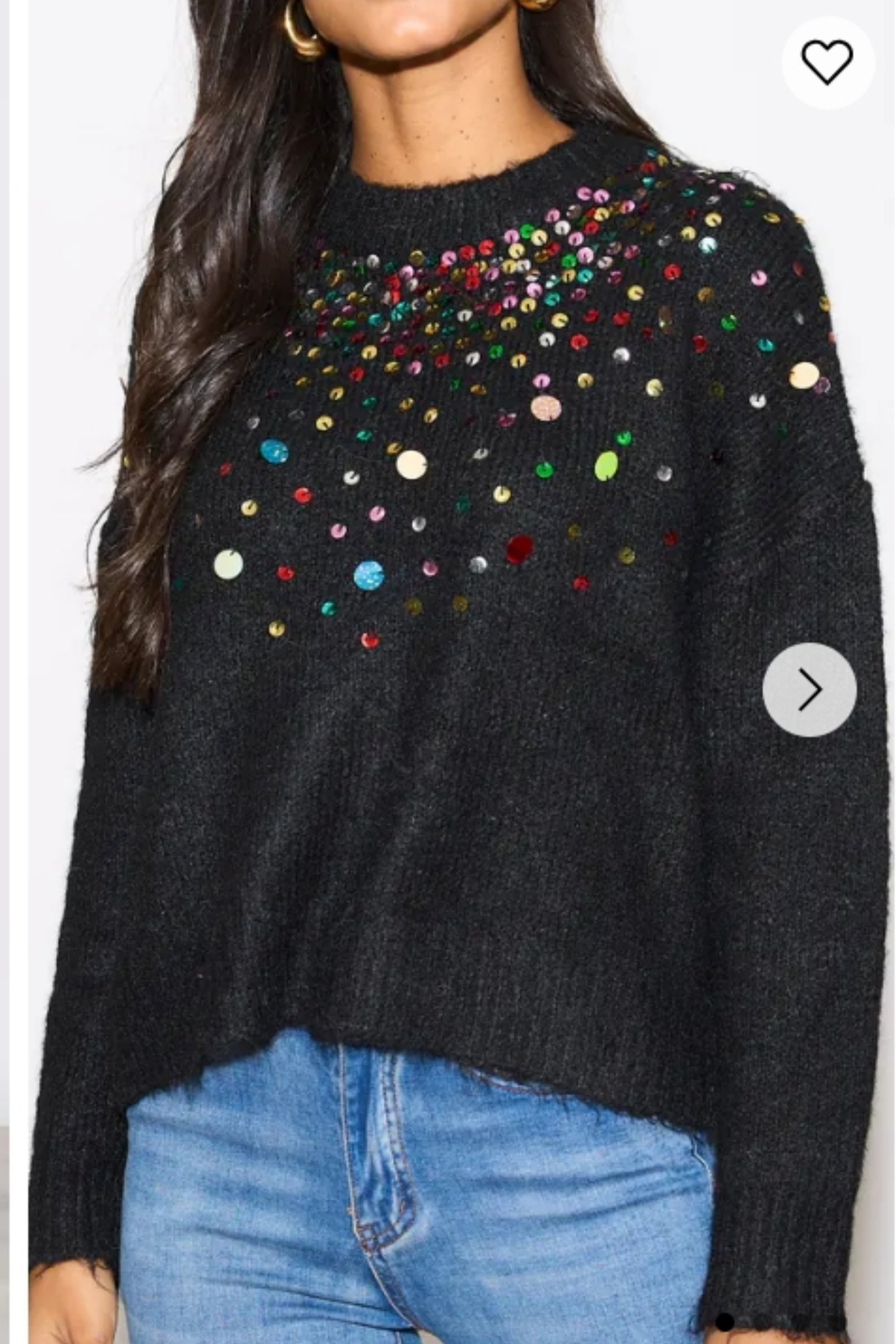 Multi color disco Sequin embellished design Soft knit jumper in Black