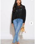 Multi color disco Sequin embellished design Soft knit jumper in Black