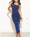 Scooped-neck sleeveless metallic-knit maxi dress in Royal Blue