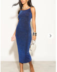Scooped-neck sleeveless metallic-knit maxi dress in Royal Blue