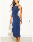 Scooped-neck sleeveless metallic-knit maxi dress in Royal Blue