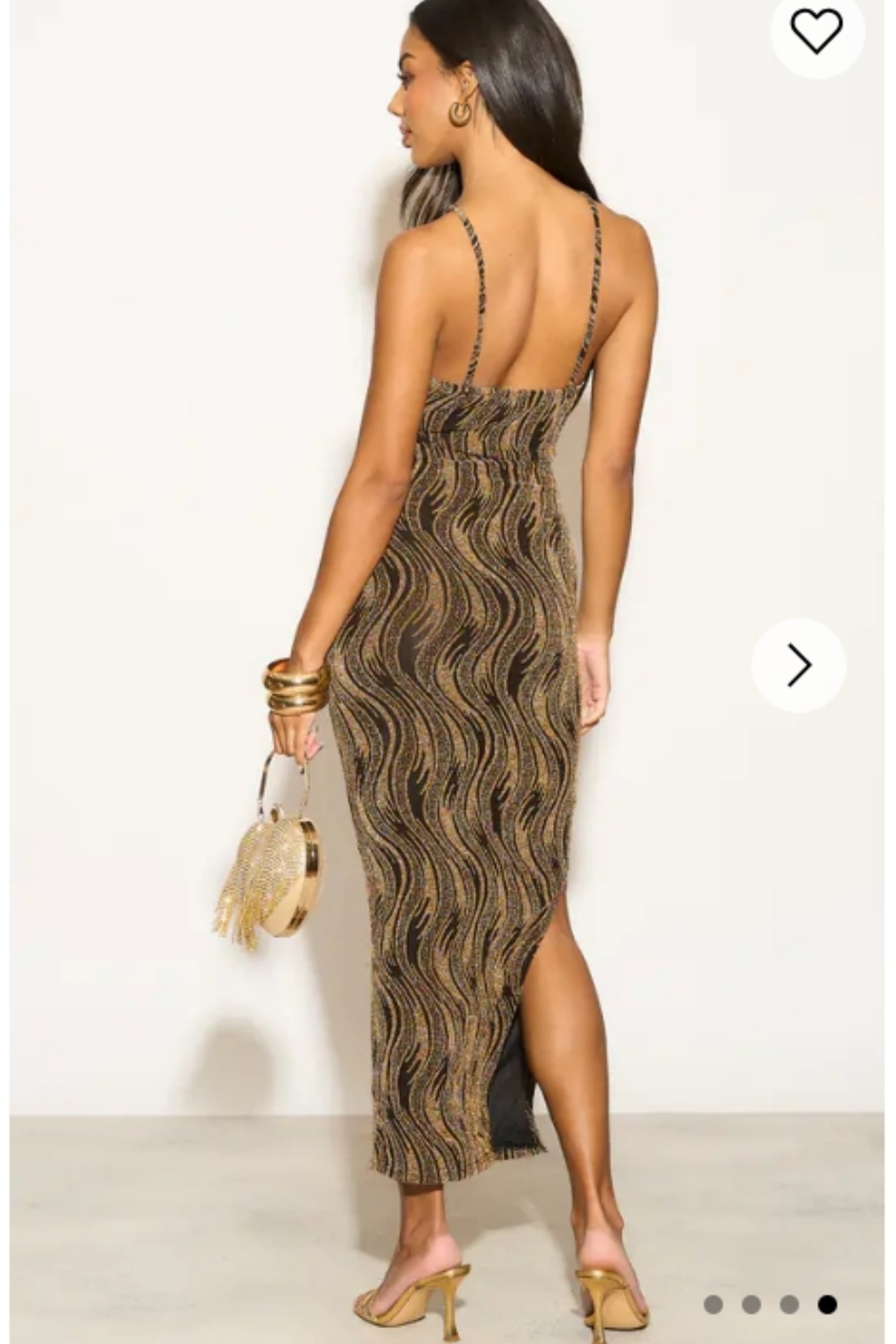 High-neck sleeveless metallic-knit with pattern print maxi dress in Gold