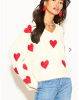 Brushed texture Love Heart Jacquard Pattern Embroidered Jumper in cream