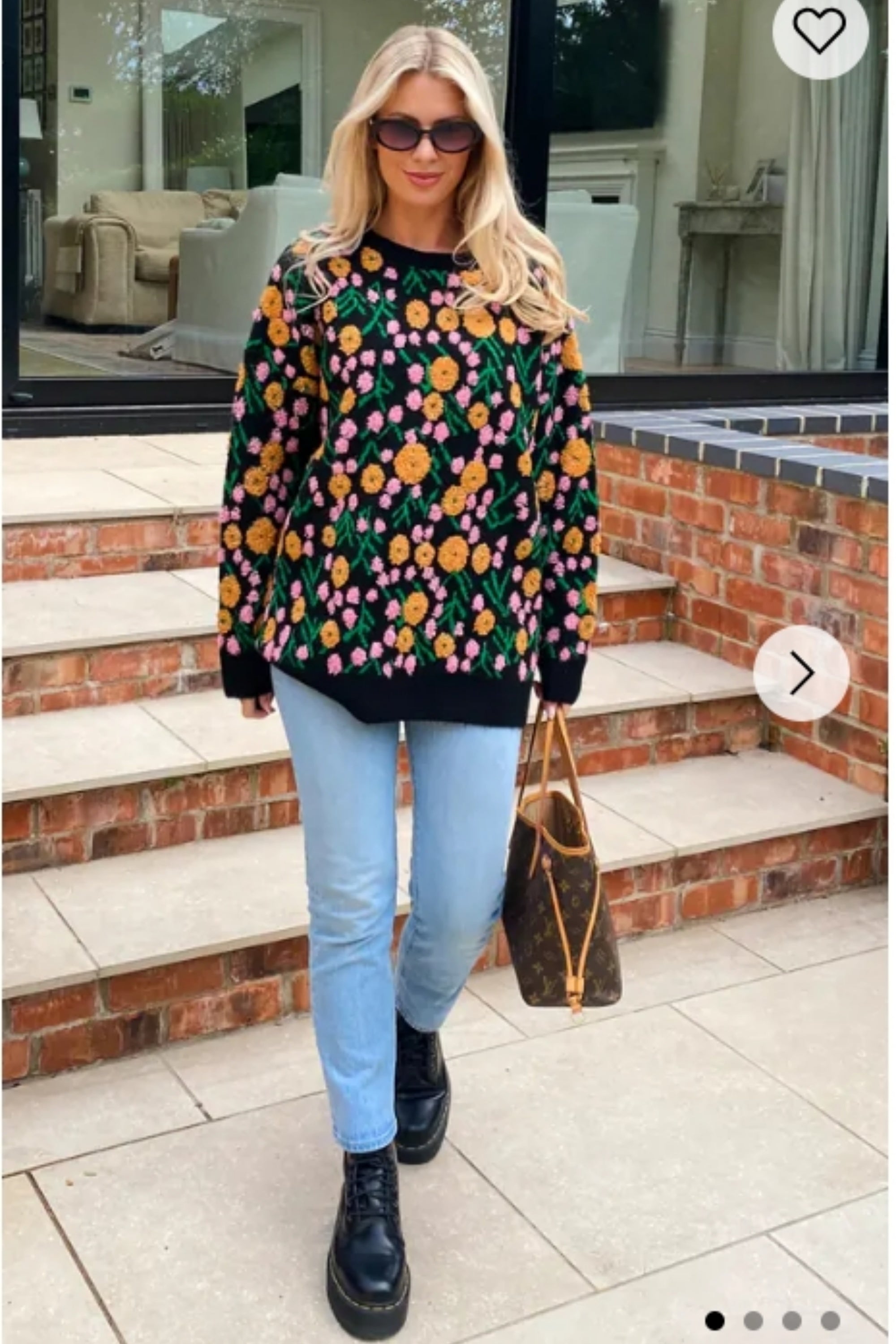 Orange Multi floral-jacquard wool blend oversized jumper