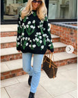 White Multi floral-jacquard wool blend oversized jumper