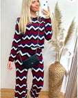 Zig Zag Print crop top and trousers tracksuits