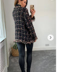 Black pink Color Tweed Effect Knitted short Cardigan Jacket