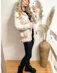 White pink Color Tweed Effect Knitted short Cardigan Jacket