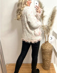 White pink Color Tweed Effect Knitted short Cardigan Jacket