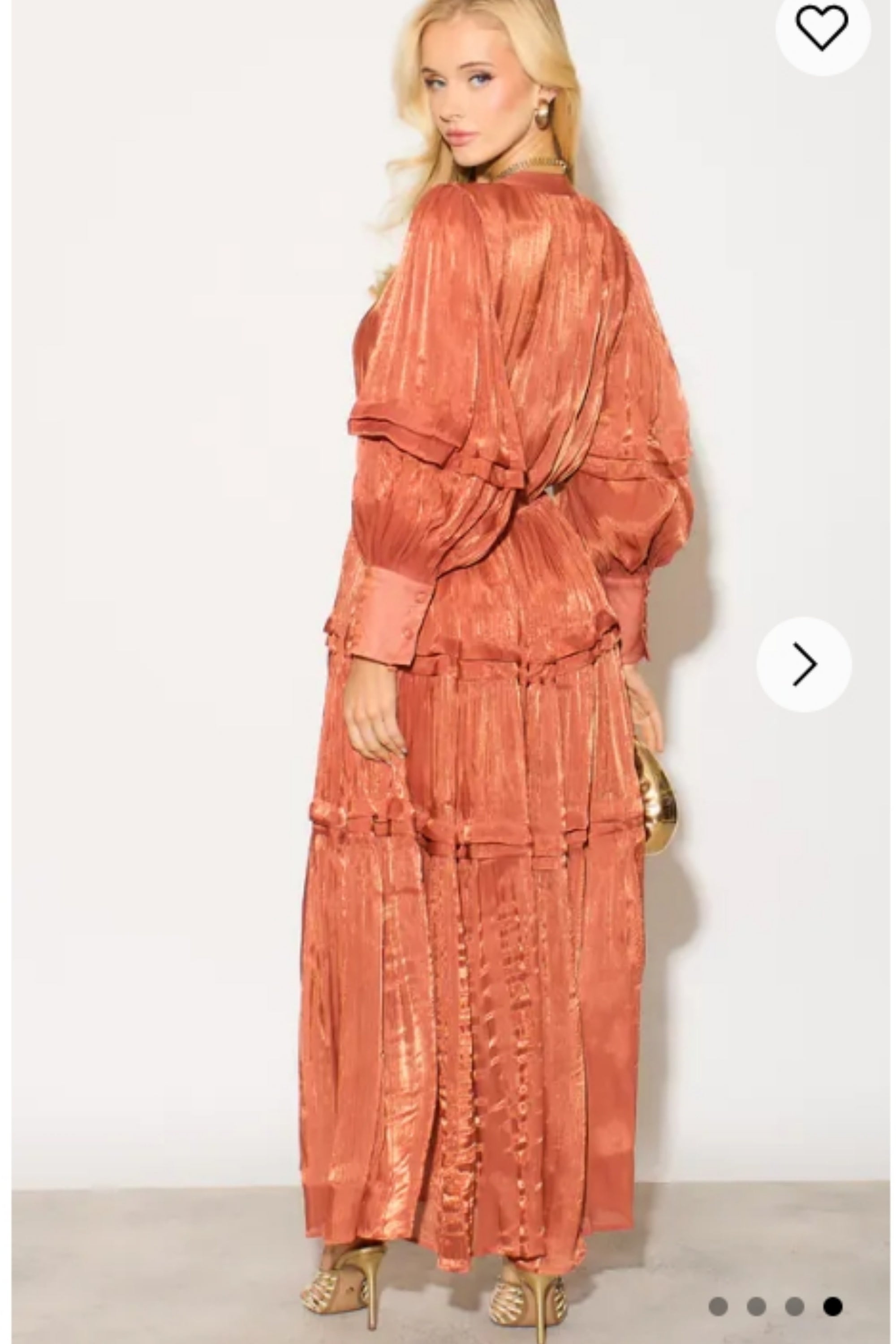 Silky feeling organza midi dress with ruffle design on sleeves and skirt hem