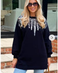 Sliver Sequin embellished fine knit long jumper in black