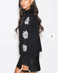 Metallic and Peals embellished snowflake pattern Soft knit Jumper in Black
